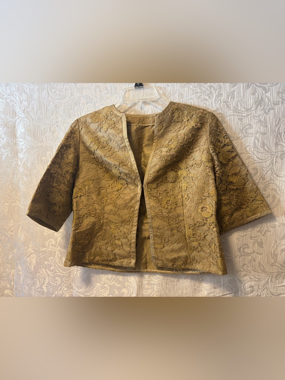 Vtg 60’s Gold Lace Brocade Handmade Stiched Couture Formal Jacket Size Medium
